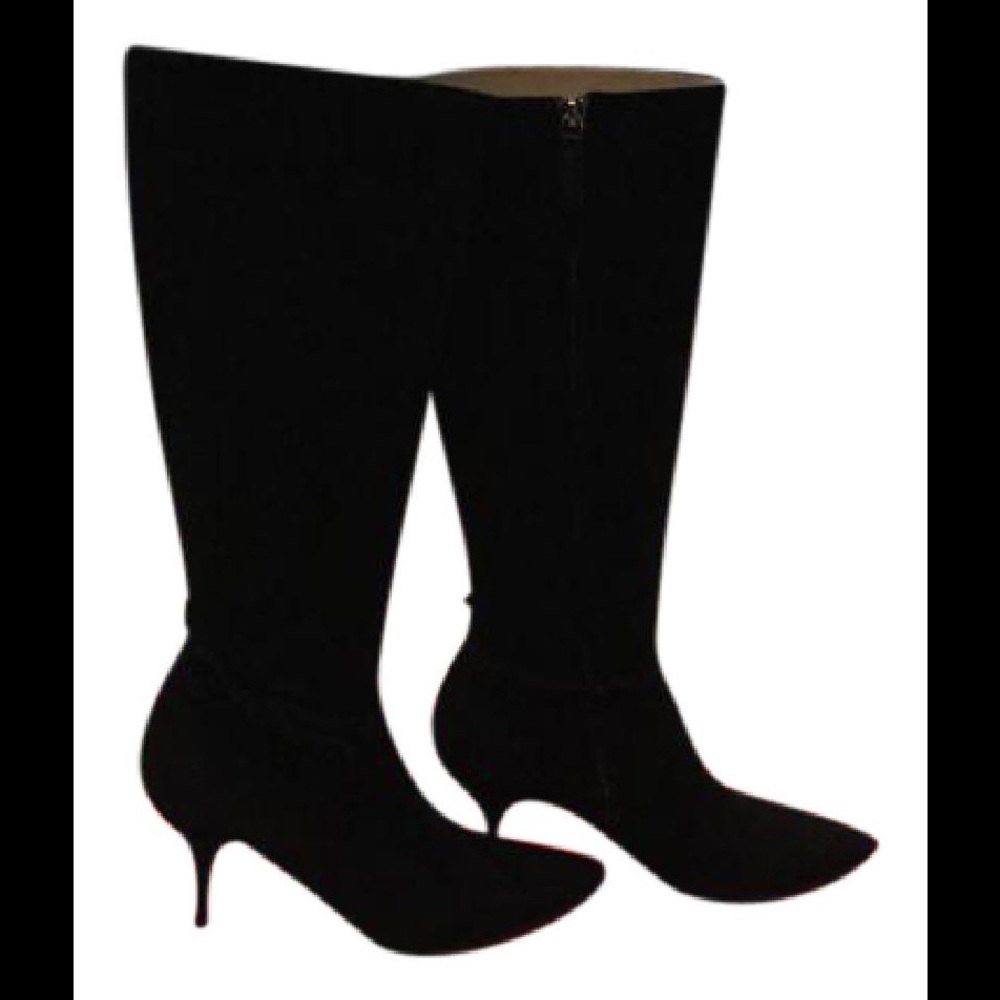 Valentino Suede Side Bow Stiletto Black Boots, 8